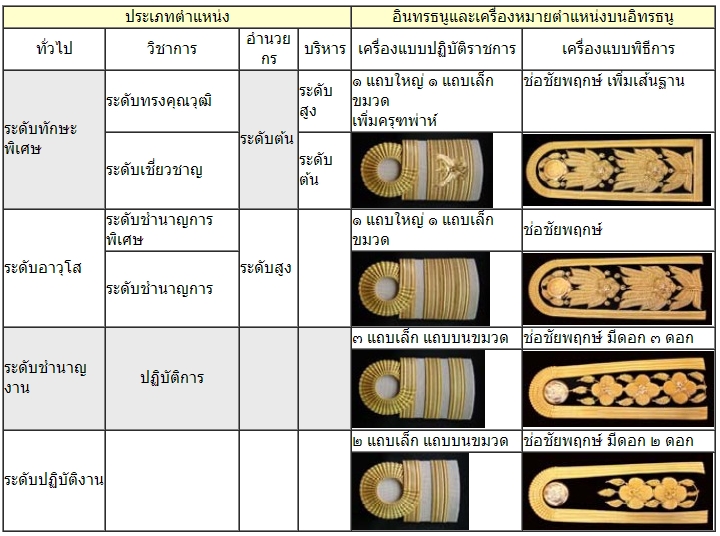 อินทรธนูและเครื่องหมายตำแหน่งบนอินทรธนูของข้าราชการพลเรือนสามัญที่แก้ไขเพิ่มเติมใหม่