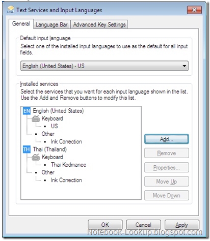 ตั้งค่าคีย์บอร์ดภาษาไทย windows 7
