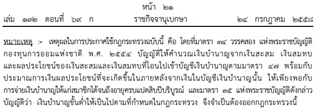 กำหนดหลักเกณฑ์ในการคำนวณเงินบำนาญ และจำนวนเงินบำนาญขั้นต่ำ  2558