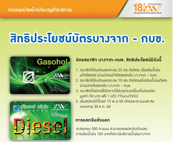 สิทธิประโยชน์สมาชิก กบข. บัตรลดน้ำมัน