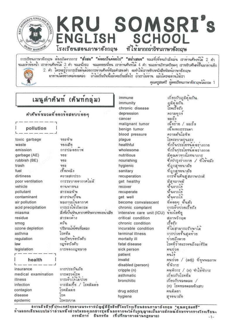 คำศัพท์หมวดที่ออกข้อสอบบ่อยๆ