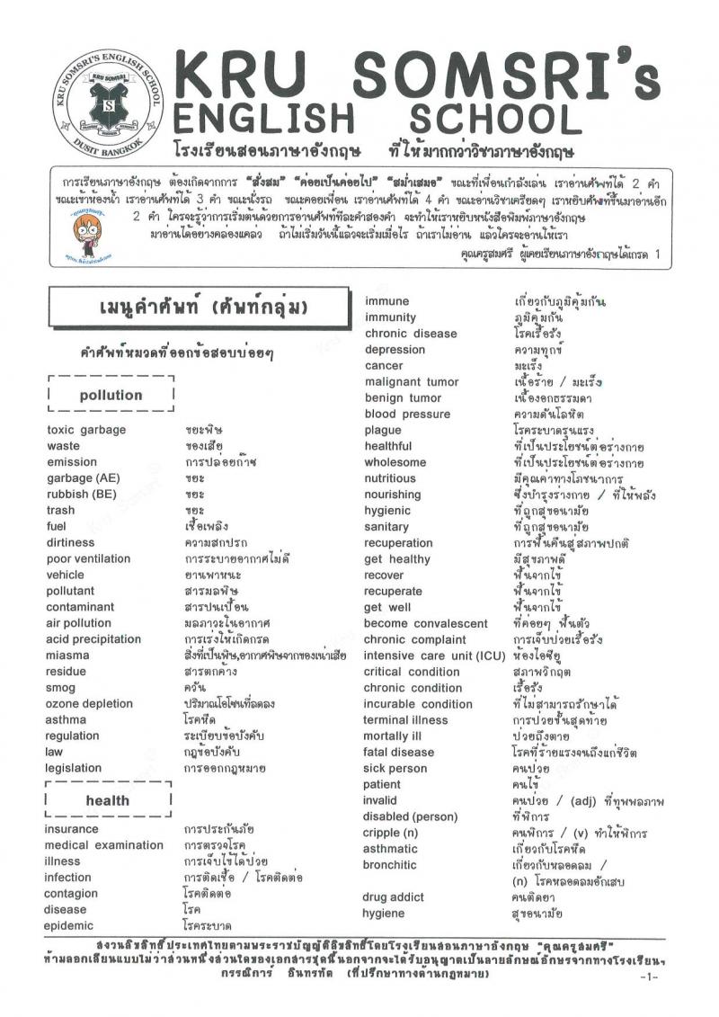 คำศัพท์หมวดที่ออกข้อสอบบ่อยๆ