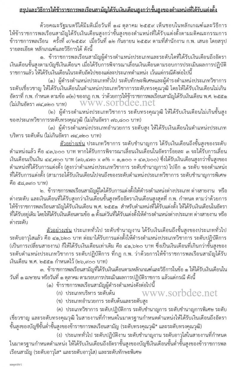 สรุปหลักเกณฑ์และวิธีการให้ข้าราชการพลเรือนสามัญได้รับเงินเดือนสูงกว่าขั้นสูงของตำแหน่งที่ได้รับแต่งตั้ง (เงินเดือนไม่ตัน) จากสำนักงาน ก.พ. ลงวันที่ 7 พ.ย. 2559