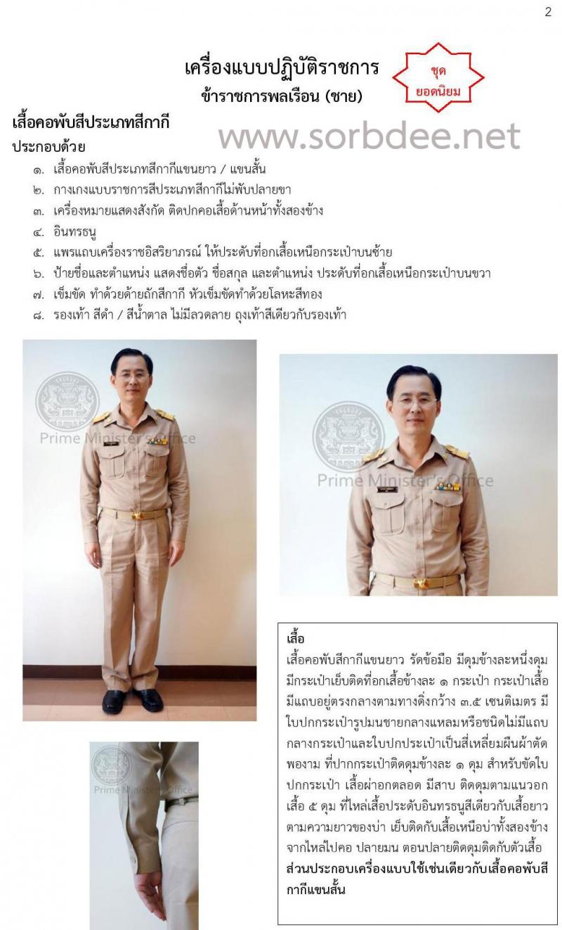 เครื่องแบบปฏิบัติราชการข้าราชการพลเรือนชาย (ชุดกากี) พร้อมคำอธิบาย