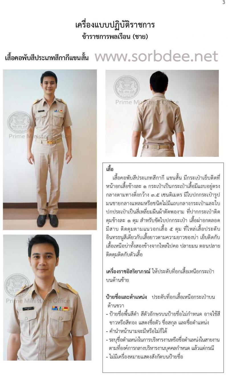 เครื่องแบบปฏิบัติราชการข้าราชการพลเรือนชาย (ชุดกากี) พร้อมคำอธิบาย