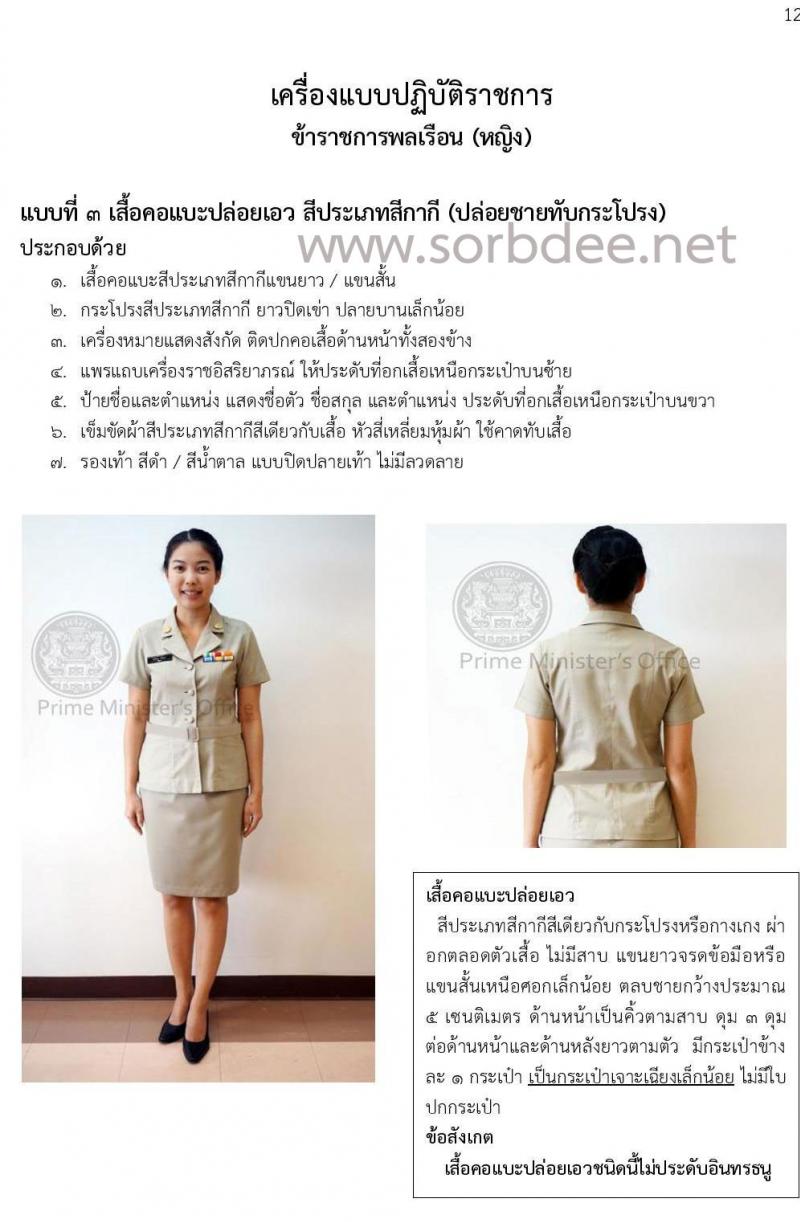 เครื่องแบบปฏิบัติราชการข้าราชการพลเรือนหญิง (ชุดกากี) พร้อมคำอธิบาย