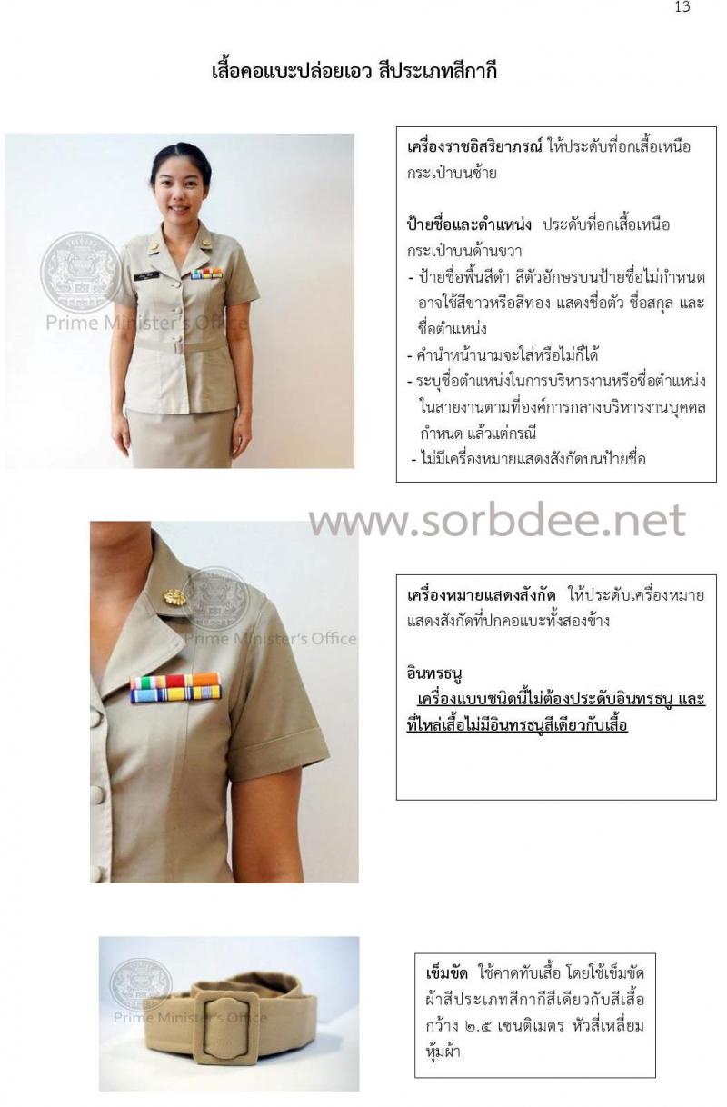เครื่องแบบปฏิบัติราชการข้าราชการพลเรือนหญิง (ชุดกากี) พร้อมคำอธิบาย