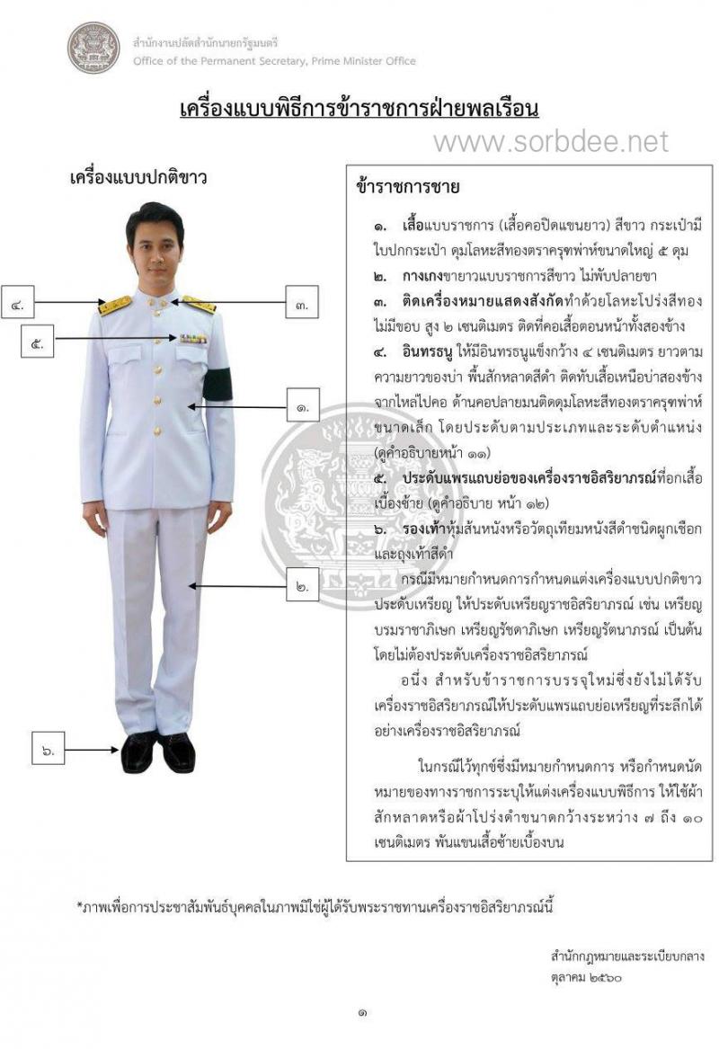 เครื่องแบบข้าราชการปกติขาว เต็มยศ ครึ่งยศ ในงานพระราชพิธีพระบรมศพ