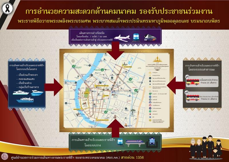 แจ้งอำนวยความสะดวกการเดินทางของประชาชนในวันพระราชพิธีถวายพระเพลิงพระบรมศพฯ