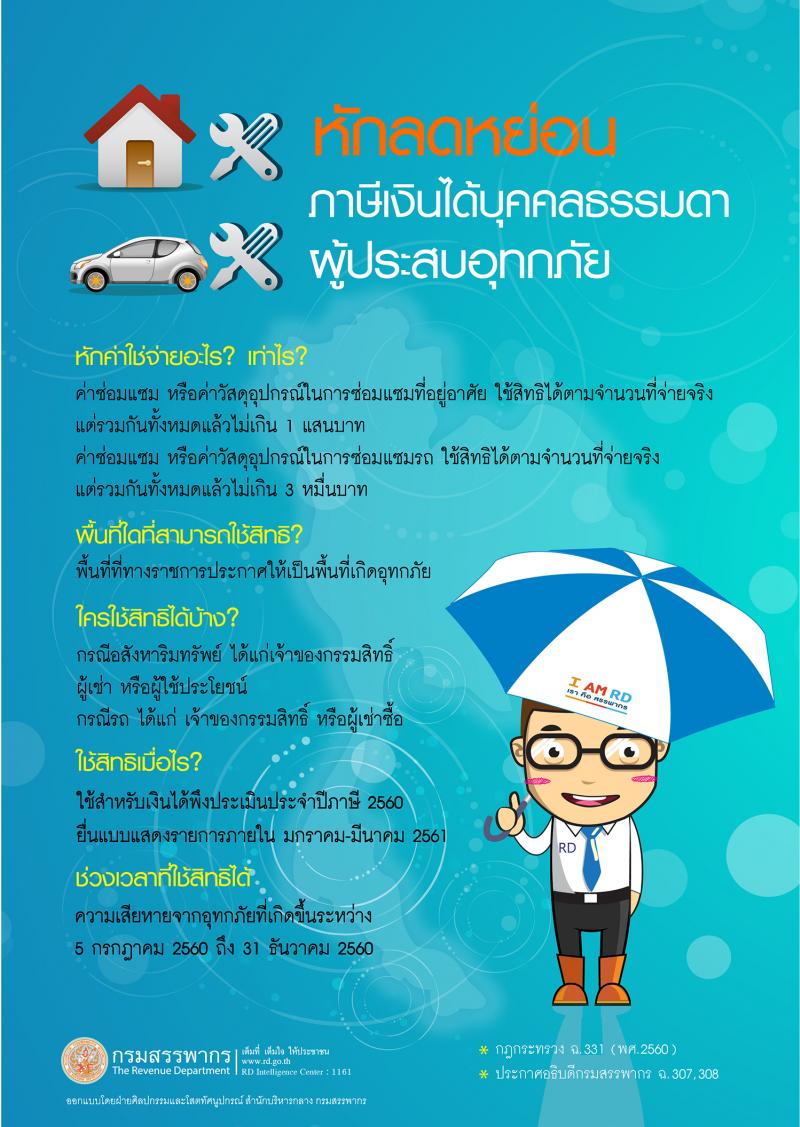 การหักลดหย่อนบริจาคช่วยเหลืออุทกภัย และซ่อมแซมที่อยู่อาศัย ซ่อมแซมรถยนต์ ปี 2560
