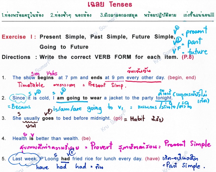 เฉลย Tenses แบบละเอียด โดยอาจารย์สมศรี