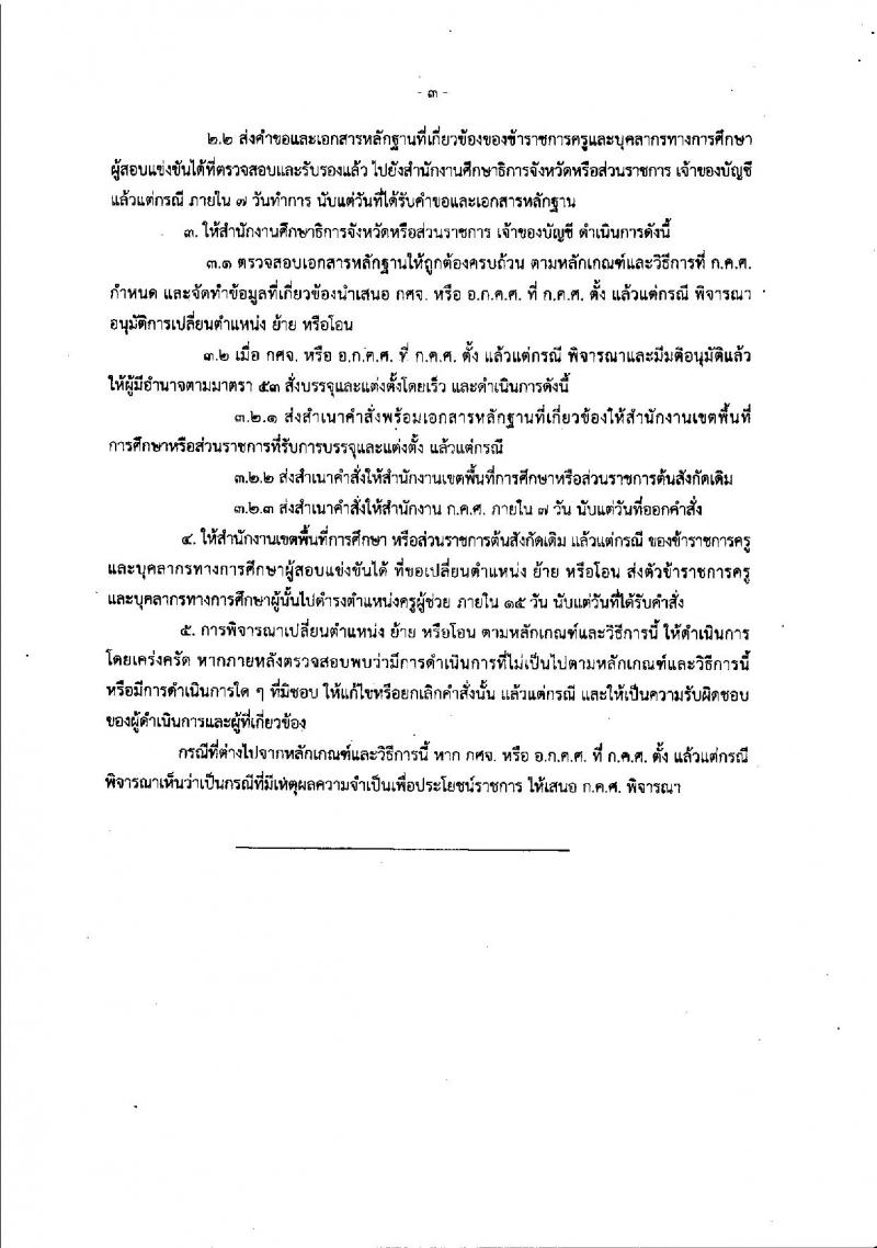 หลักเกณฑ์และวิธีการเปลี่ยนตำแหน่ง การย้าย และการโอนข้าราชการครูและบุคลากรทางการศึกษาในสังกัดกระทรวงศึกษาธิการซึ่งเป็นผู้สอบแข่งขันได้มาบรรจุและแต่งตั้งให้ดำรงตำแหน่งครูผู้ช่วย 2561-2562