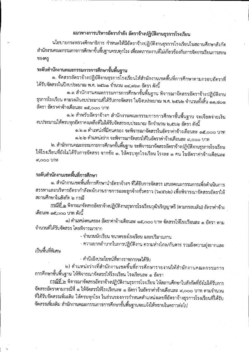 การจัดสรรอัตราจ้างปฏิบัติงานธุรการโรงเรียน ปีงบประมาณ 2562 วุฒิ ปวช. ป.ตรี