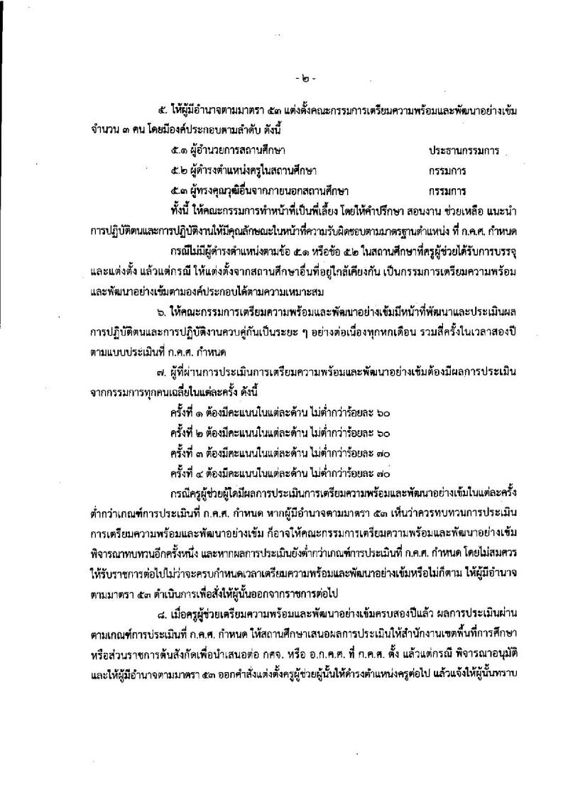 หลักเกณฑ์และวิธีการเตรียมความพร้อมและพัฒนาอย่างเข้ม ตำแหน่งครูผู้ช่วย