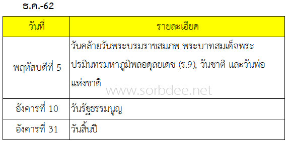 วันหยุด 2562