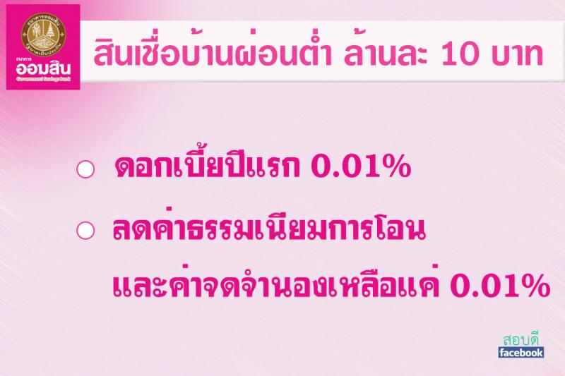 สินเชื่อบ้านผ่อนต่ำ ล้านละ 10 บาท 