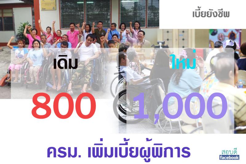 ครม.อนุมัติปรับเบี้ยผู้พิการจาก 800 เป็น 1,000 บาท