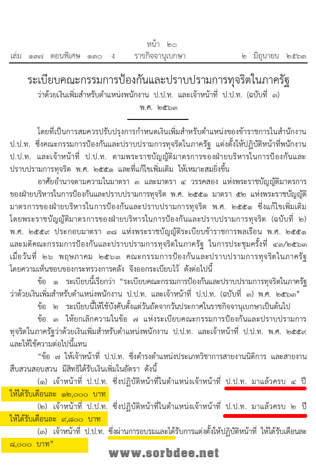 ปรับปรุงเงินเพิ่ม 2563 สำหรับพนักงานและเจ้าหน้าที่ ปปช.