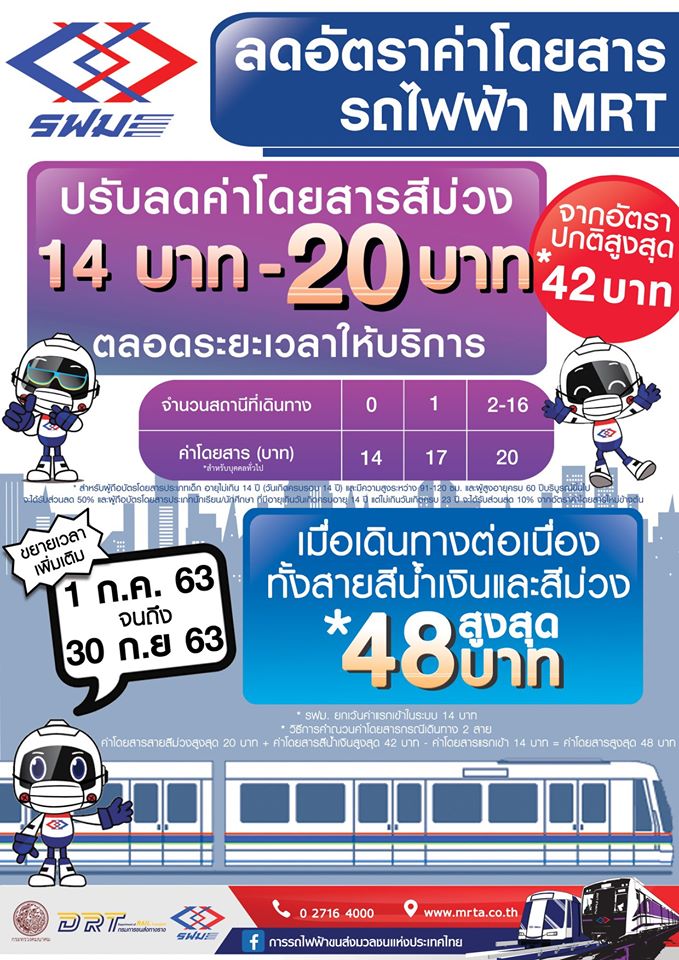 MRT สายสีม่วง ขยายเวลาโปรโมชั่นลดค่าโดยสารรถไฟฟ้า 20 บาทตลอดสาย