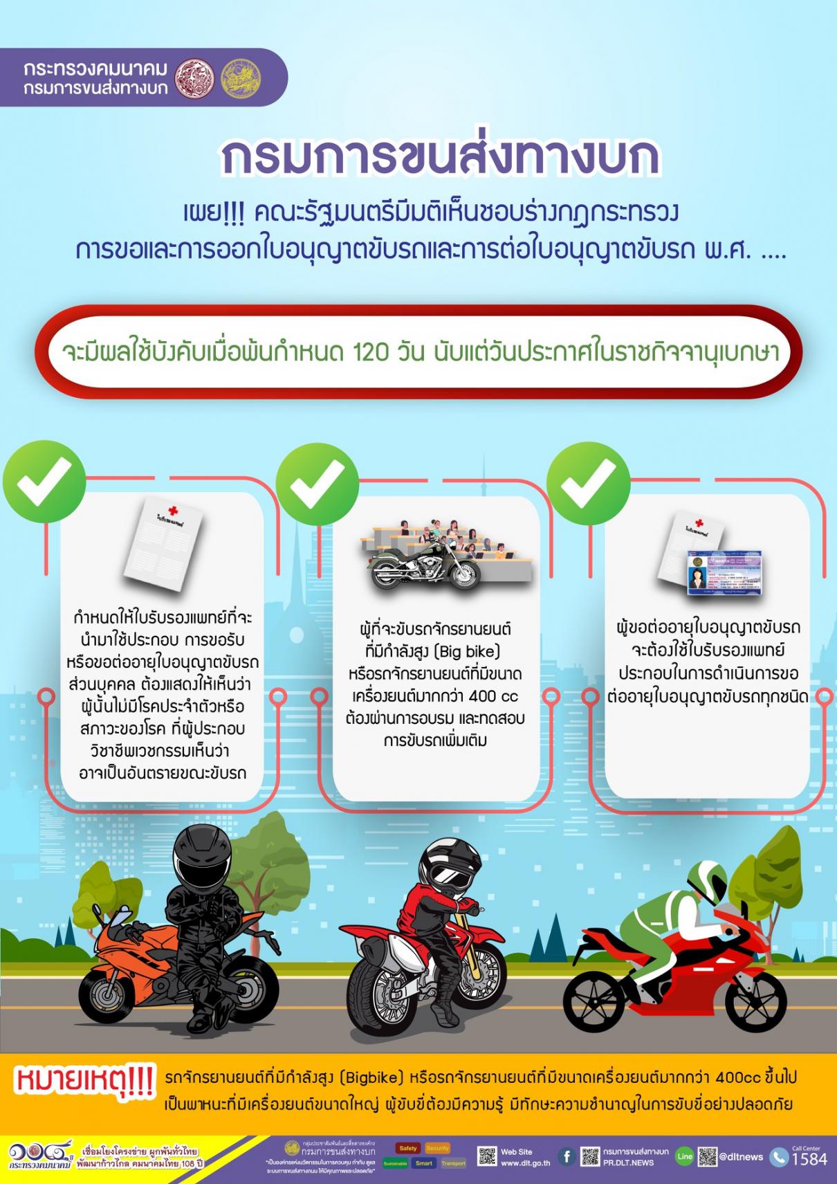 Big bike ต้องผ่านการอบรมและทดสอบการขับรถเพิ่มเติม