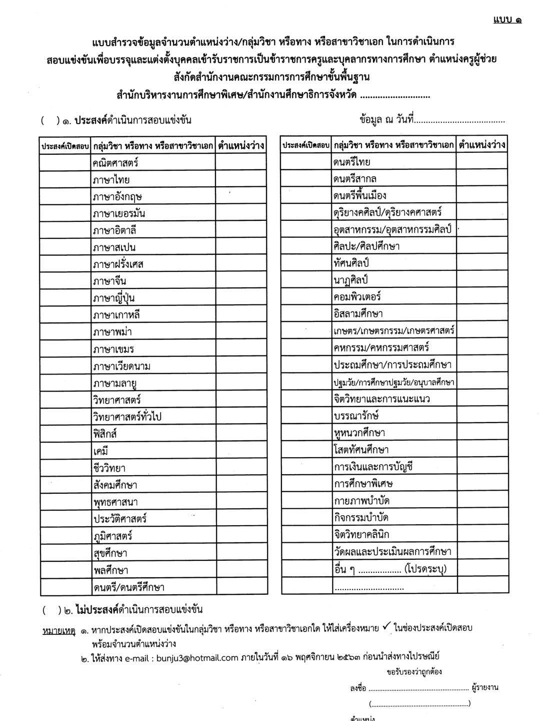 หนังสือสำรวจ/แจ้ง กศจ เปิดสอบ กรณีทั่วไป 2/2563