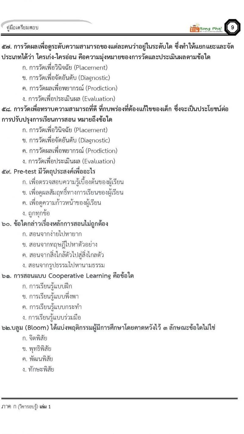 น็อคข้อสอบ ครูผู้ช่วย สพฐ./ท้องถิ่น ปี 2564 ชุด 1 ภาค ก-ข