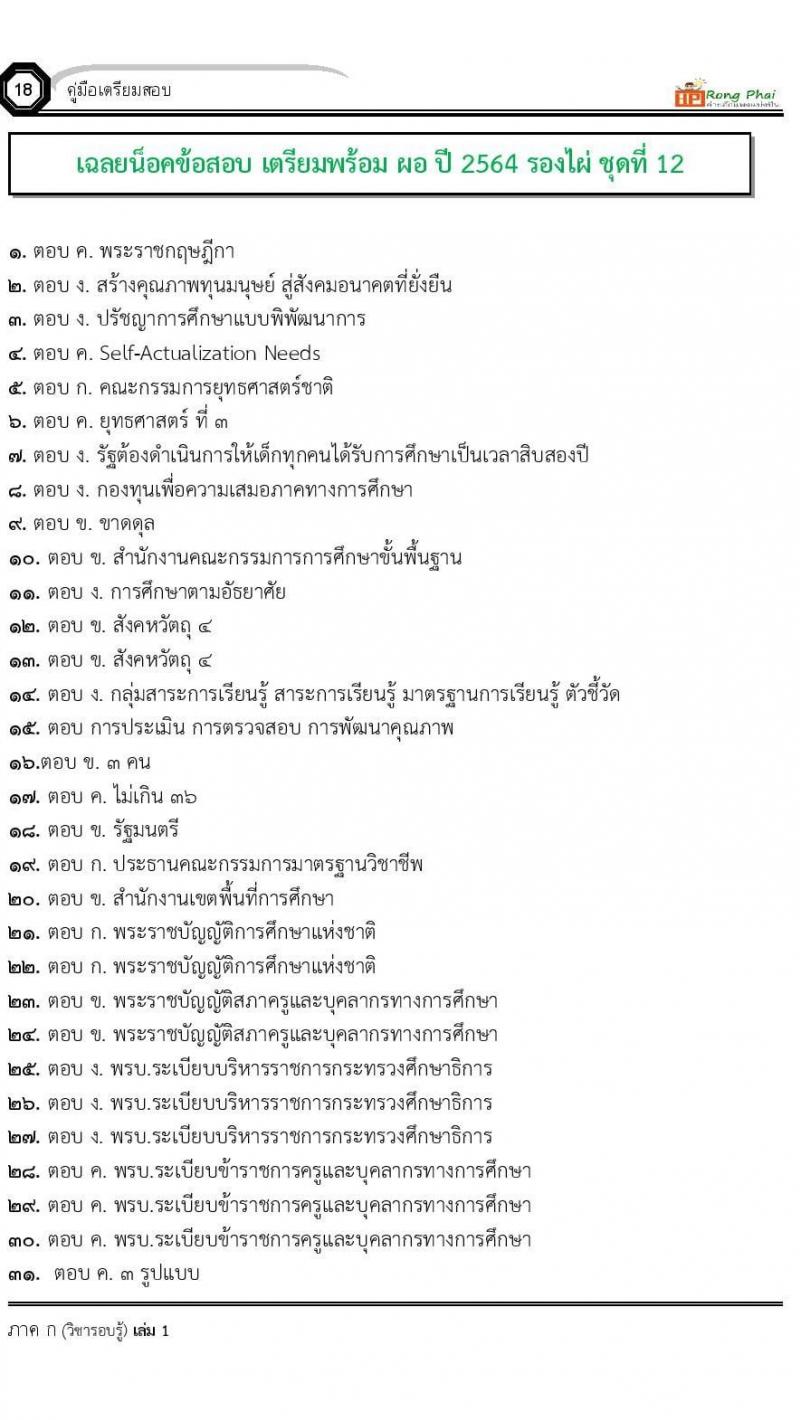 น็อคข้อสอบ ครั้งที่ 12 เตรียมสอบ ผอ. ปี 2564 ครูผู้ช่วย ปี 2564