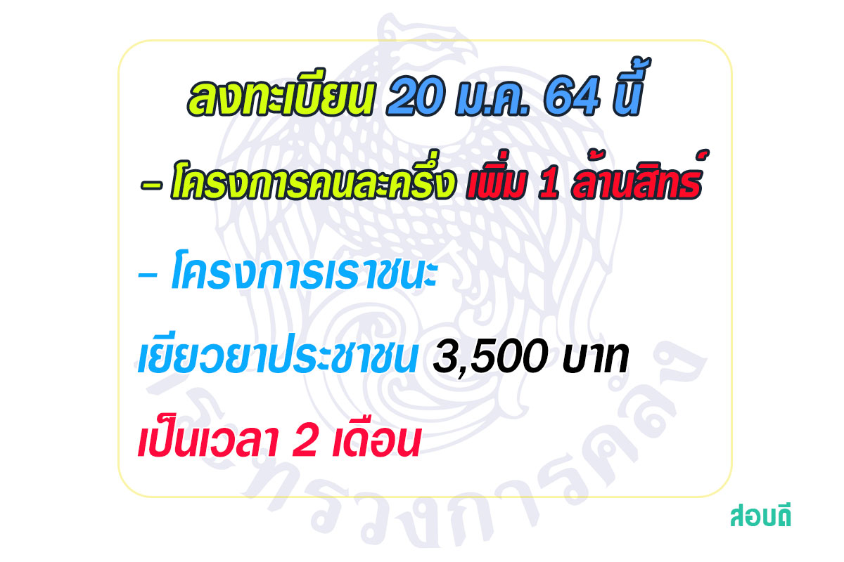 โครงการคนละครึ่งจะเปิดลงทะเบียนเพิ่มเติมในวันที่ 20 มกราคม 2564