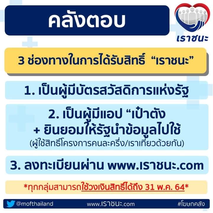 คลังตอบเงื่อนไขรับเงินเราชนะ