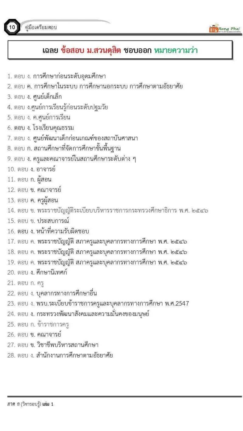 ข้อสอบ ม.สวนดุสิต ชอบออกหมายความว่า ภาค ก