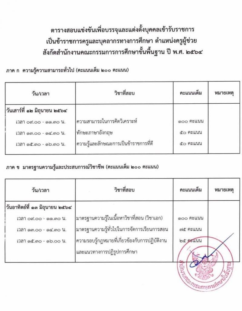 หนังสือสั่งการเปิดสอบครูผู้ช่วกรณีทั่วไป 2564