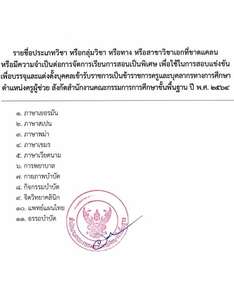 หนังสือสั่งการเปิดสอบครูผู้ช่วกรณีทั่วไป 2564