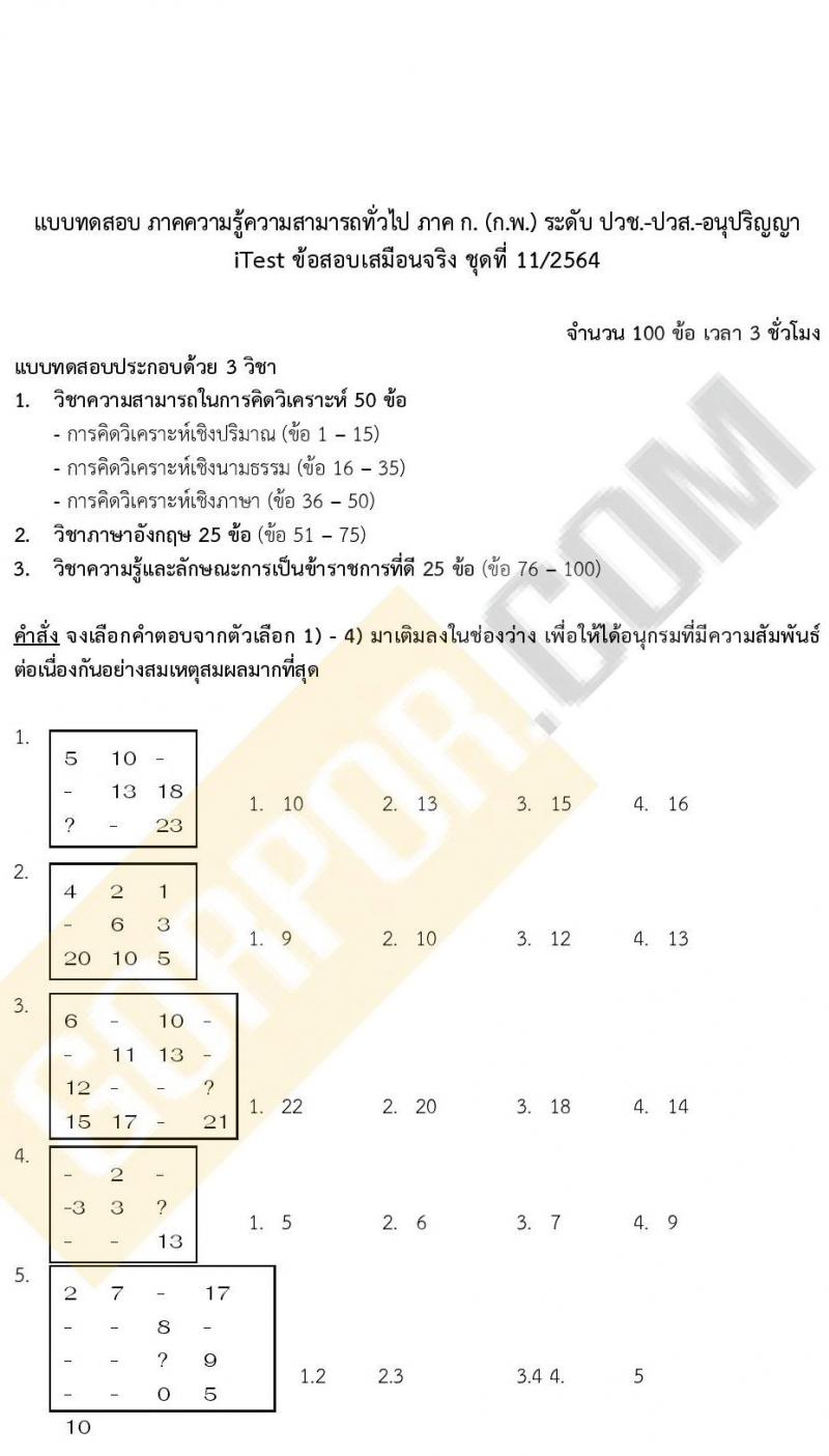 iTest ข้อสอบภาค ก ก.พ. ระดับ ปวช. - ปวส. ชุดที่ 11/2564