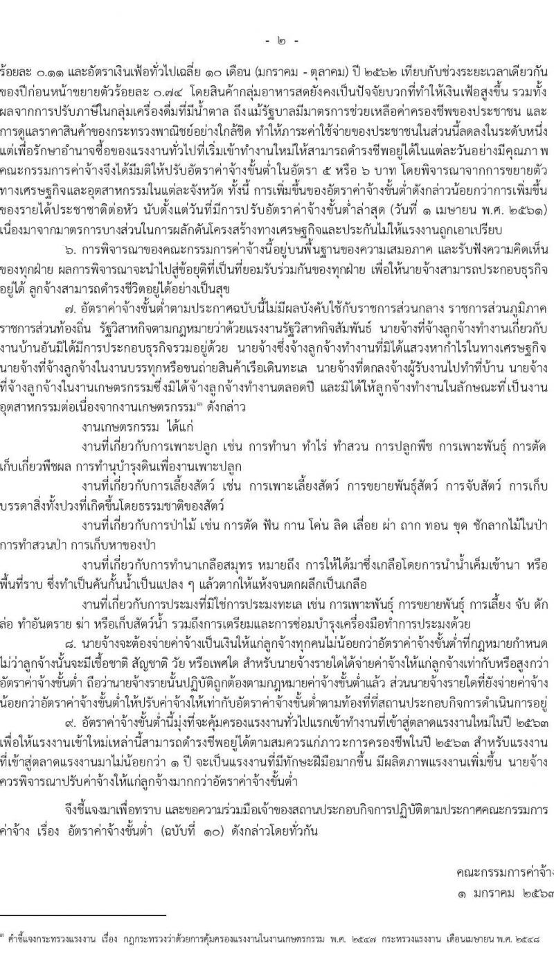 ค่าจ้างขั้นต่ำ ประจำปี 2561 ถึง ปัจจุบัน