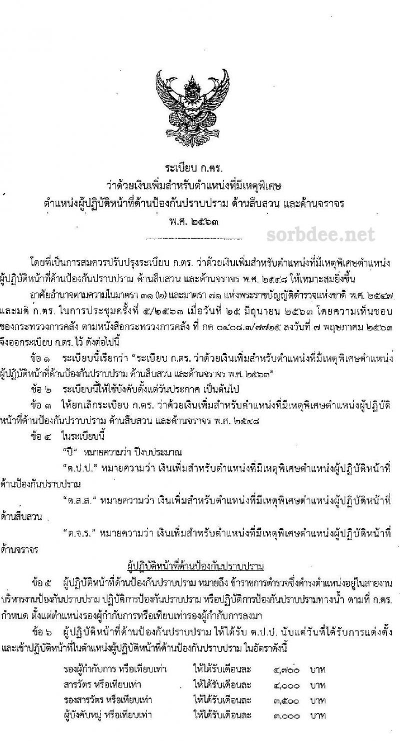 เงินประจำตำแหน่งตำรวจสายงานป้อกันและปราบปราม สายงานสืบสวน สายงานจราจร พ.ศ.2563 - ปัจจุบัน