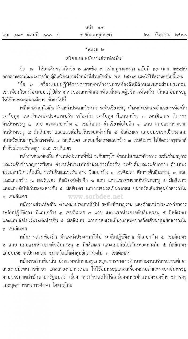 เครื่องหมายอินทรธนูข้าราชการส่วนท้องถิ่น อินทรธนูประกอบเครื่องแบบพนักงานส่วนท้องถิ่น