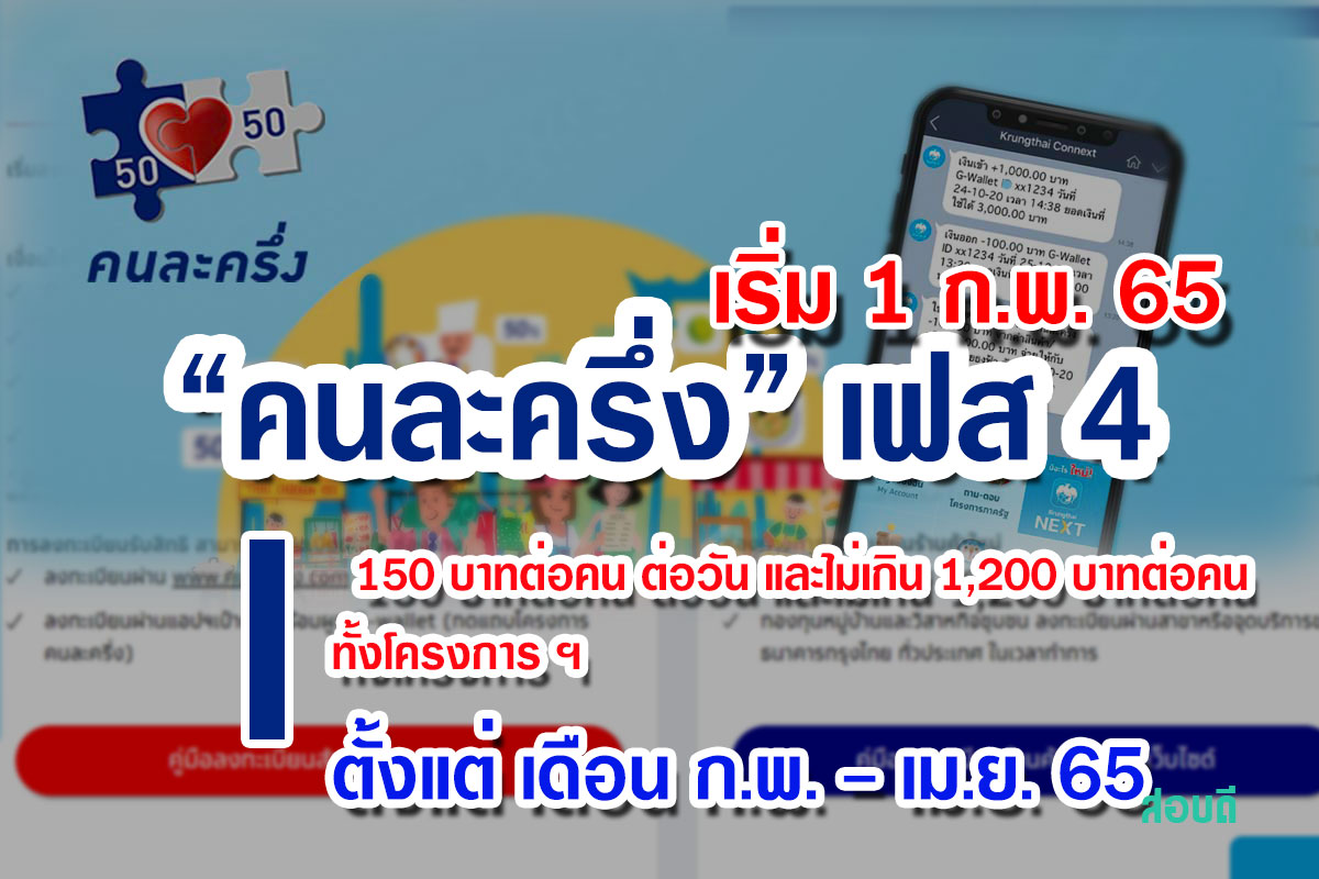 ครม. เคาะ 34,800 ล้านบาท เดินหน้าโครงการคนละครึ่ง เฟส 4 กระตุ้นเศรษฐกิจ ช่วยเหลือค่าครองครองชีพ ประชาชน เริ่ม 1 ก.พ. นี้ ได้ใช้กันทั่วประเทศ