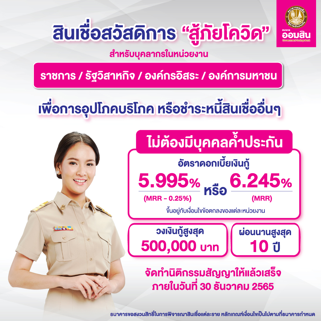 สินเชื่อสวัสดิการ สู้ภัยโควิด ไม่ต้องใช้คนค้ำ