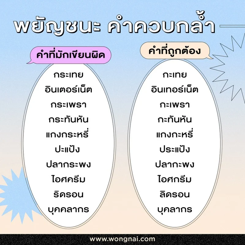 พยัญชนะ คำควบกล้ำที่มักเขียนผิด