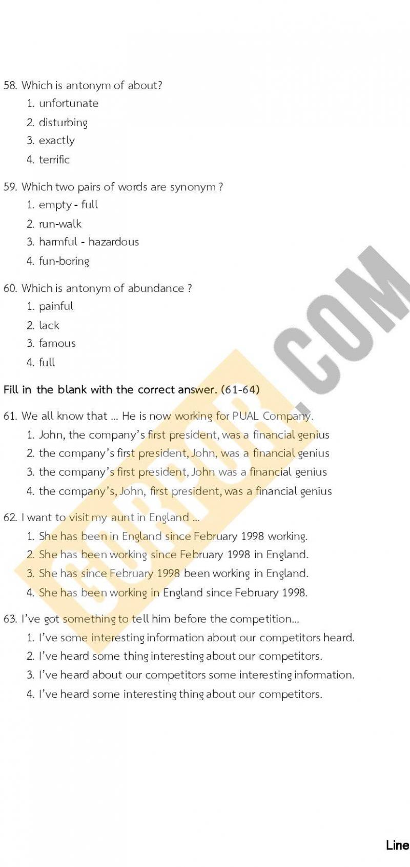 แนวข้อสอบภาค ก (ก.พ.) ระดับ ป.ตรี-ป.โท ชุดที่ 8/2565