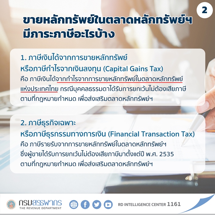 กระทรวงการคลังชี้แจงเกี่ยวกับการยกเลิกการยกเว้นภาษีธุรกิจเฉพาะสำหรับการขายหลักทรัพย์ในตลาดหลักทรัพย์ฯ