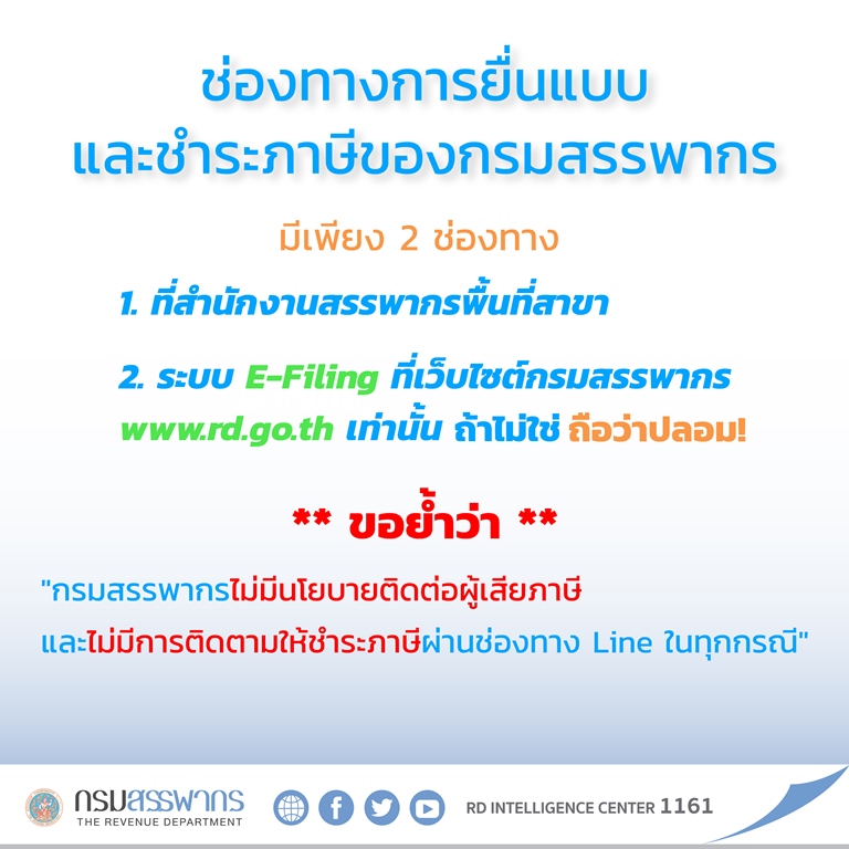 สรรพากรแนะประชาชน โทร 1161 สอบถามข้อเท็จจริง อย่าหลงเชื่อมิจฉาชีพ