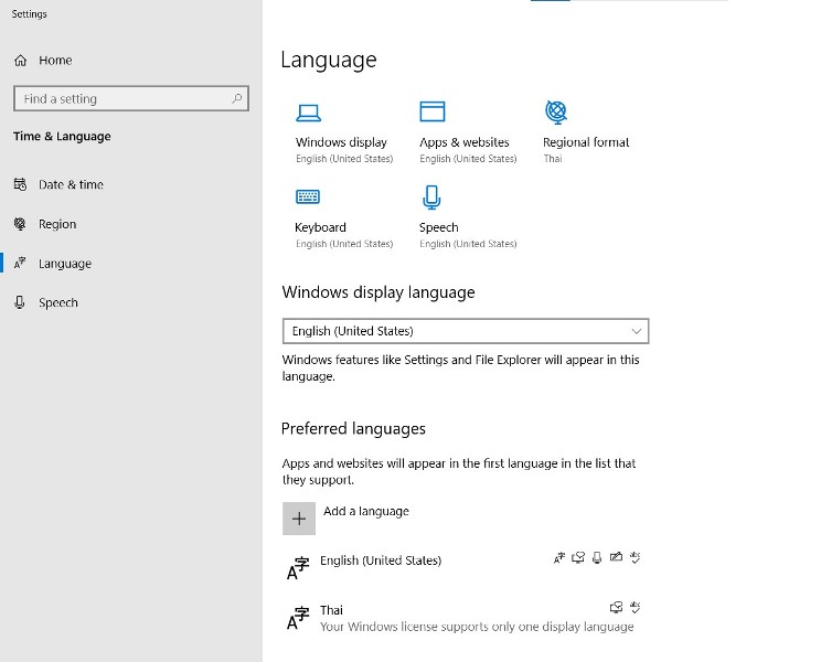 การเปลี่ยนภาษาคีย์บอร์ดและการเพิ่มภาษา กดตัวหนอนเพื่อเปลี่ยนภาษา winwows10