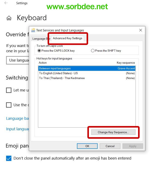 การเปลี่ยนภาษาคีย์บอร์ดและการเพิ่มภาษา กดตัวหนอนเพื่อเปลี่ยนภาษา winwows10