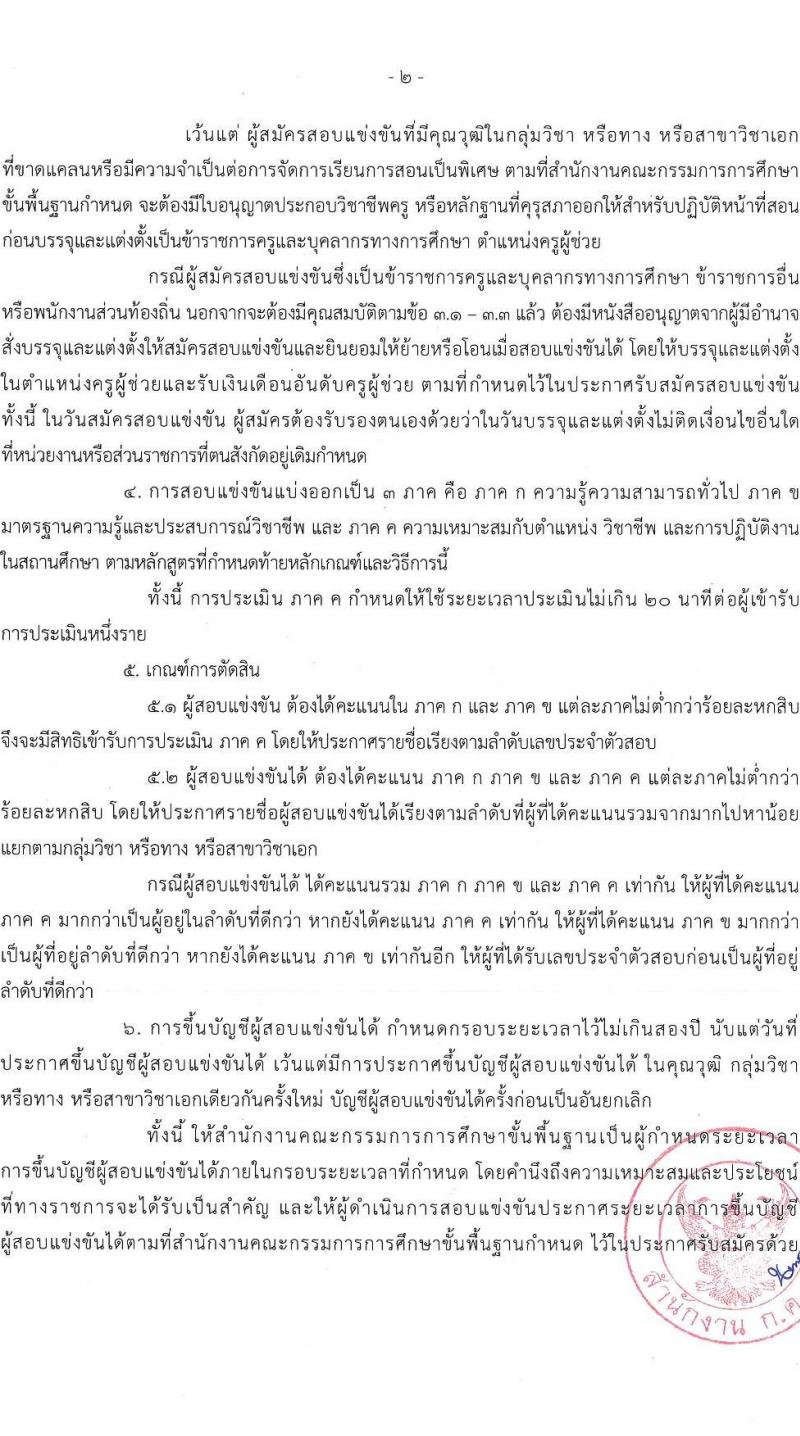 หลักเกณฑ์และวิธีการสอบแข่งขันเพื่อบรรจุและแต่งตั้งบุคคลเข้ารับราชการเป็นข้าราชการครูและบุคลากรทางการศึกษา ตำแหน่งครูผู้ช่วย สังกัดสำนักงานคณะกรรมการการศึกษาขั้นพื้นฐาน 2566