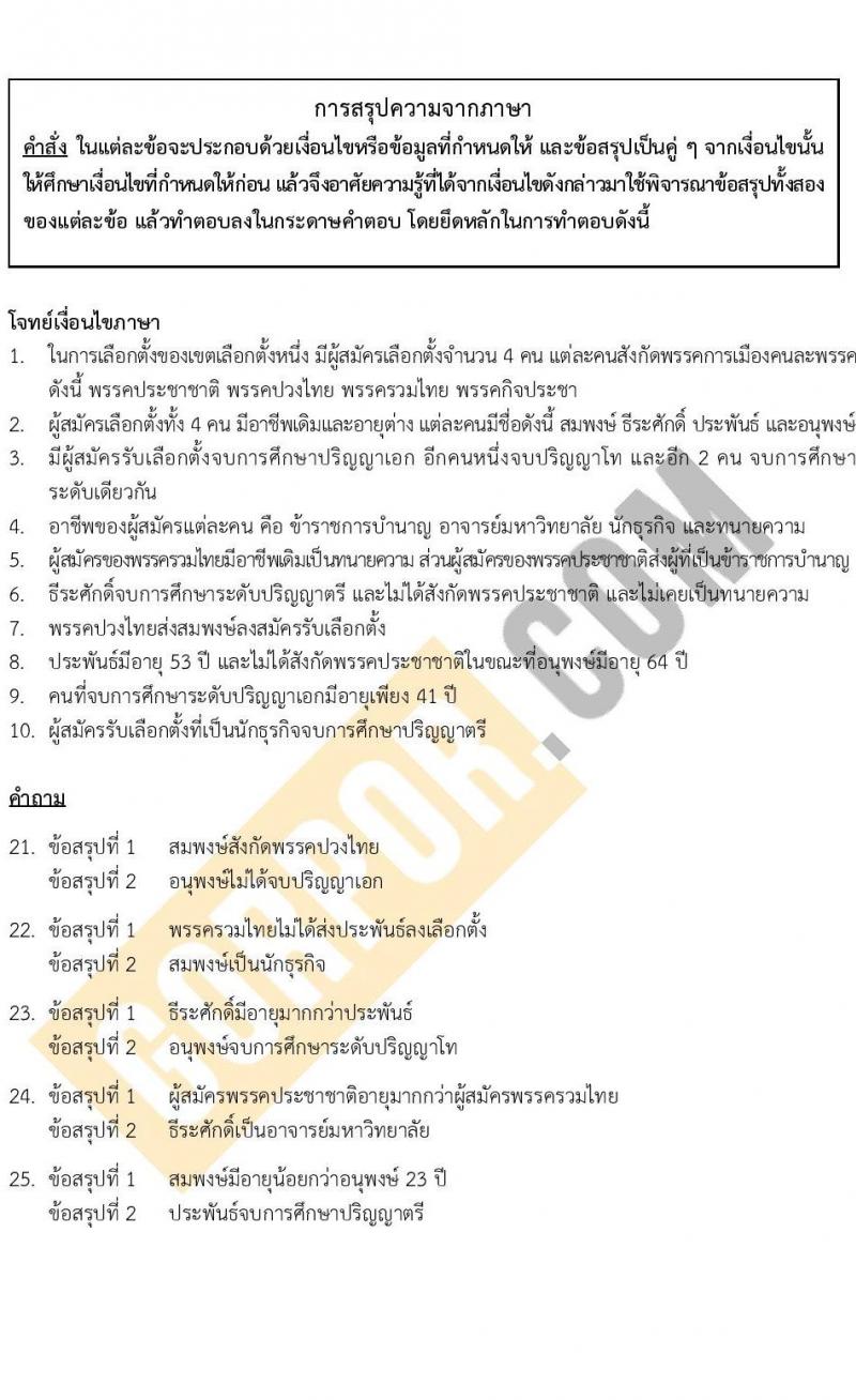 แนวข้อสอบภาค ก (ก.พ.) ระดับ ปวช.-ปวส. ชุด 2/2567