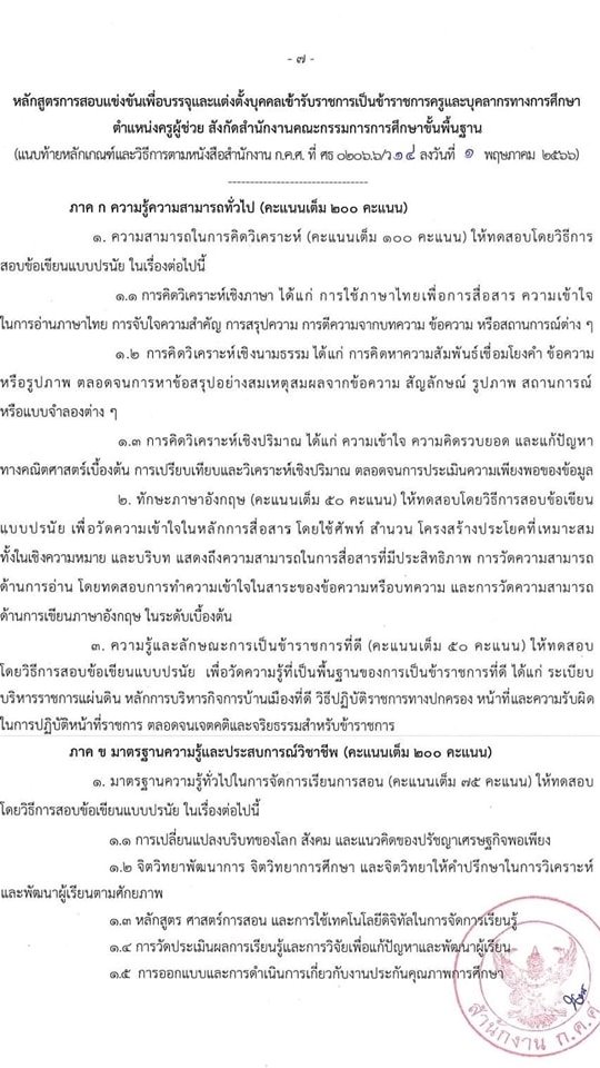 แก้ไขเพิ่มเติมหลักเกณฑ์สอบครูผู้ช่วย 2567