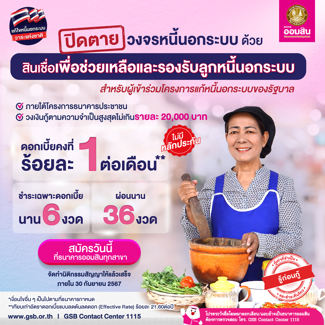 ปิดตายหนี้นอกระบบด้วย สินเชื่อโครงการธนาคารประชาชนเพื่อช่วยเหลือและรองรับลูกหนี้นอกระบบ