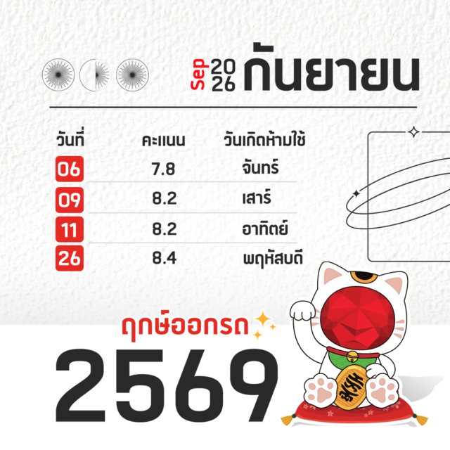 ฤกษ์ออกรถ ปี 2569 กันยายน